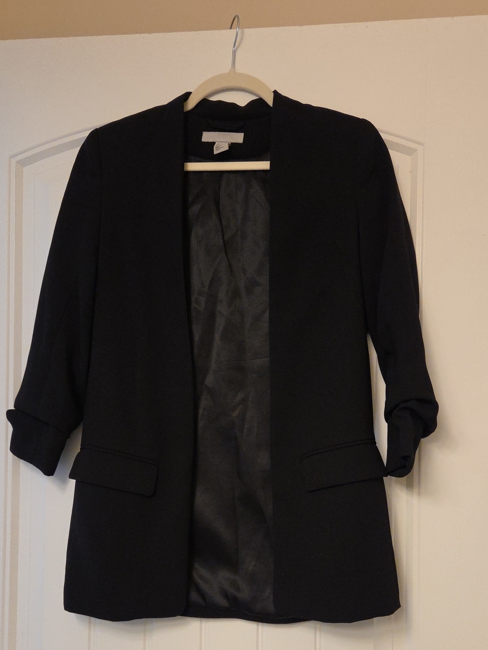 H&M Black Open Blazer with Ruched Sleeves